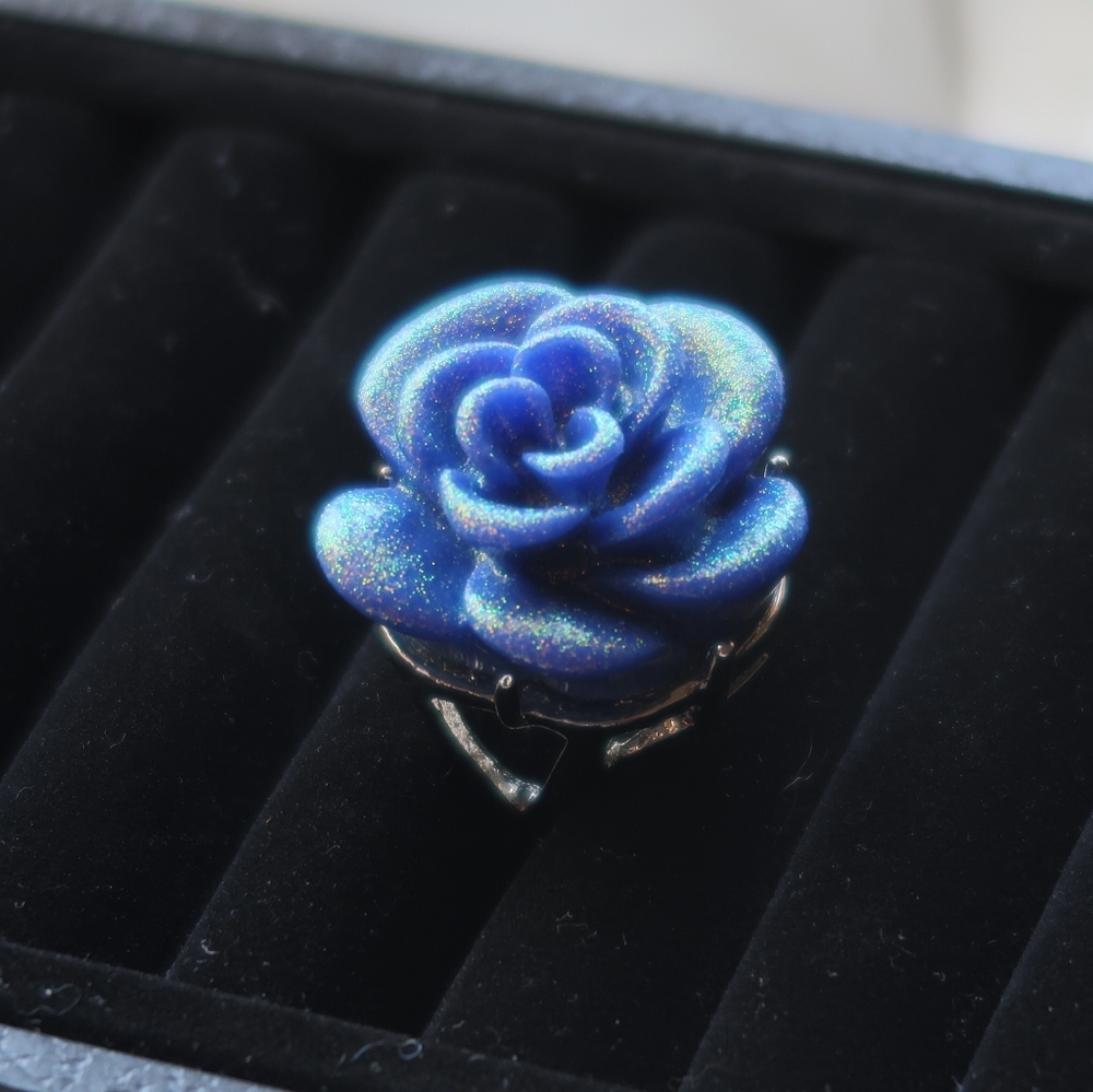 Royal Blue Glitter Rose Ring